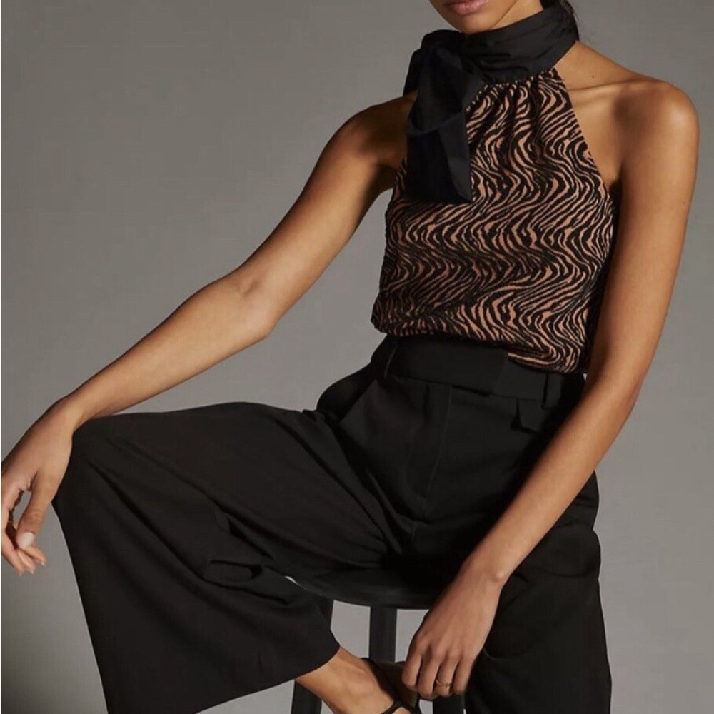 Anthropologie Sunday in Brooklyn Jacquard Halter Top Black Brown , Sz XS, NWT - Picture 2 of 4